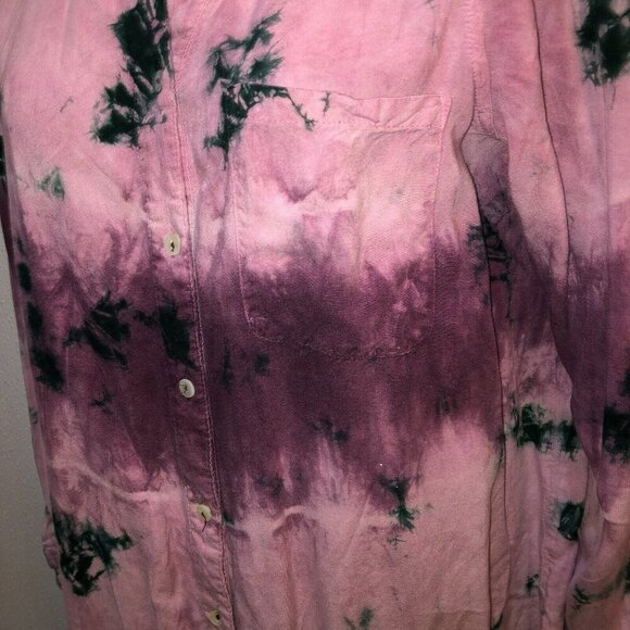Caffe Marrakesh Womens Medium ?? Purple Tie Dye Button Up Long Sleeve Top Shirt - Picture 6 of 10